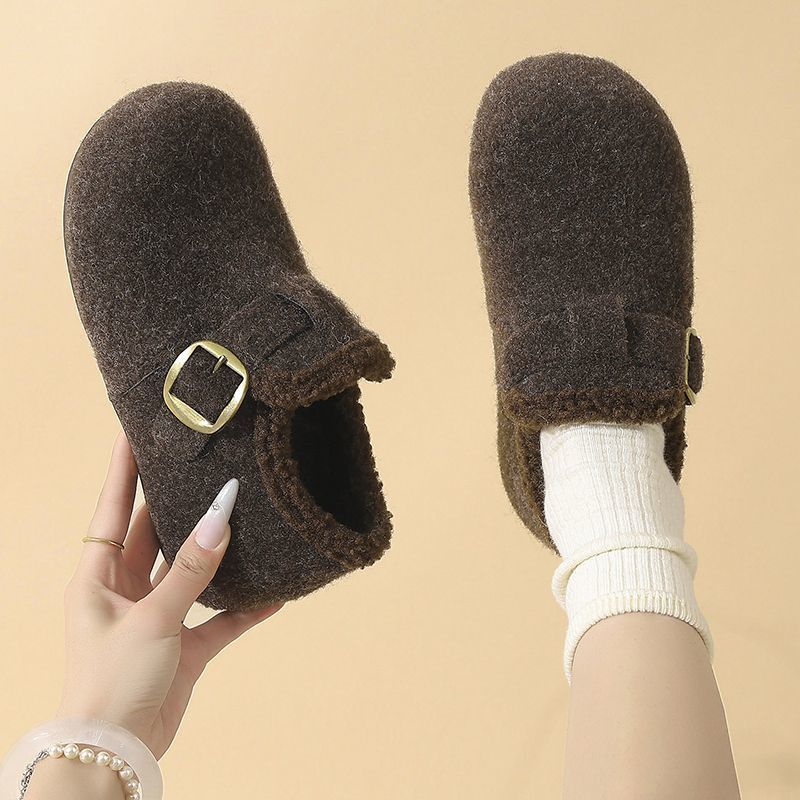 Women's Cozy Buckle Fuzzy Casual Slip-On Shoes