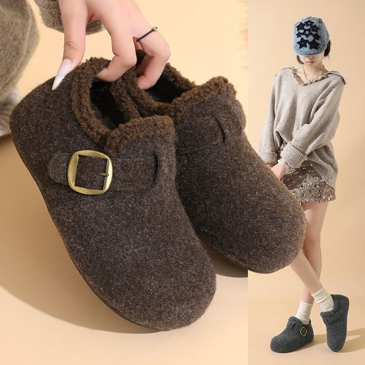 Women's Cozy Buckle Fuzzy Casual Slip-On Shoes