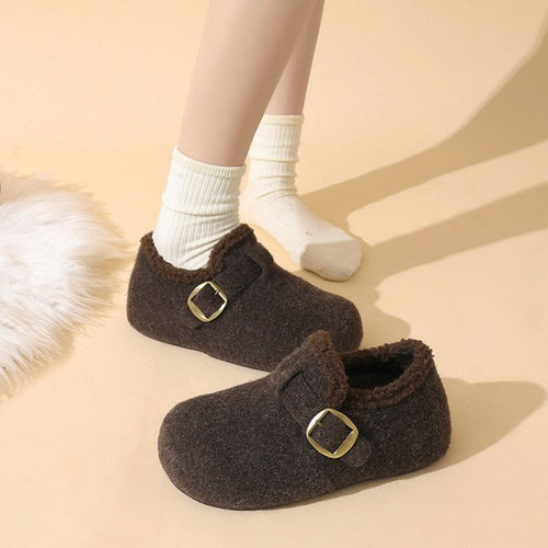 Women's Cozy Buckle Fuzzy Casual Slip-On Shoes
