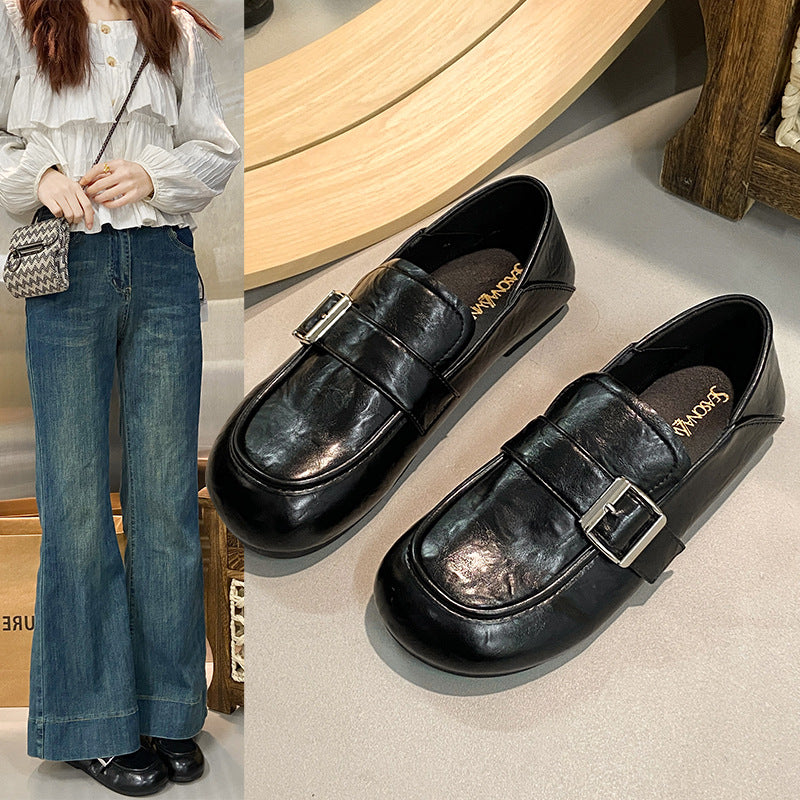 Women's Retro Buckle Square-Toe Loafers